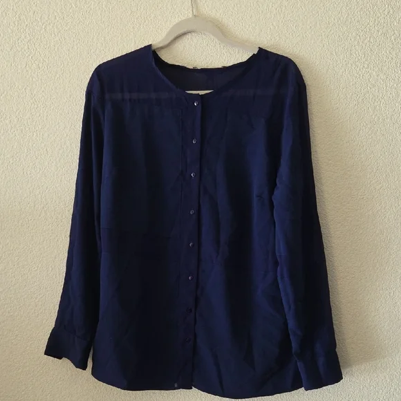 W118 by Walter Baker Navy Sheer Button-Front Blouse - Picture 2 of 5